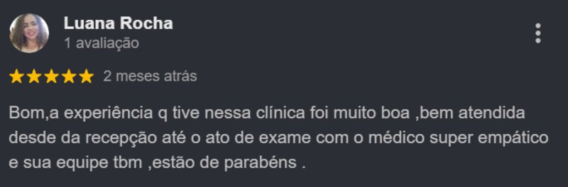 Avaliação de Luana Rocha no Google, 5 estrelas